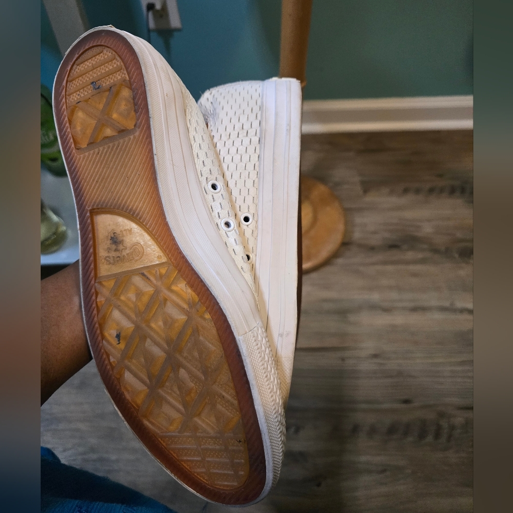 Converse White Perforated Leather Chuck Taylor High-Top Sneakers - Picture 5 of 8